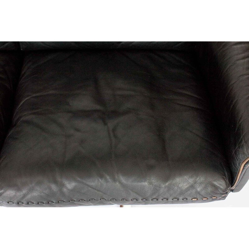 Vintage 3-seater sofa in black leather by De Sede