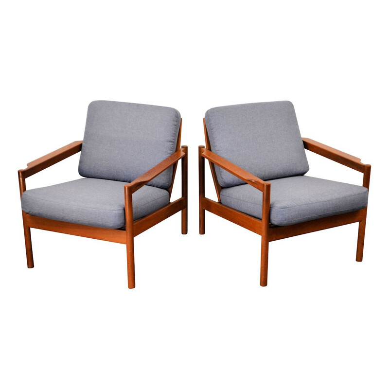 Suite de 2 fauteuils bleus vintage par Kai Kristiansen