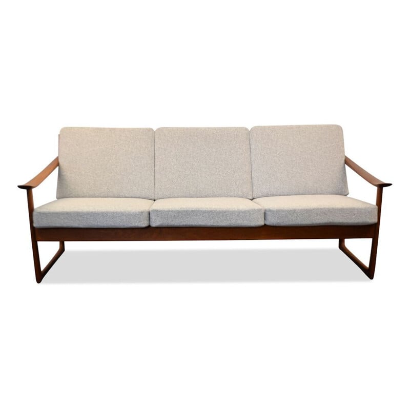 Vintage 3-seater sofa in grey fabric by Peter Hvidt