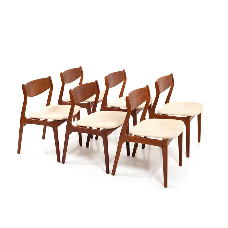 6 vintage Scandinavian dining chairs in teak by Erik Buch