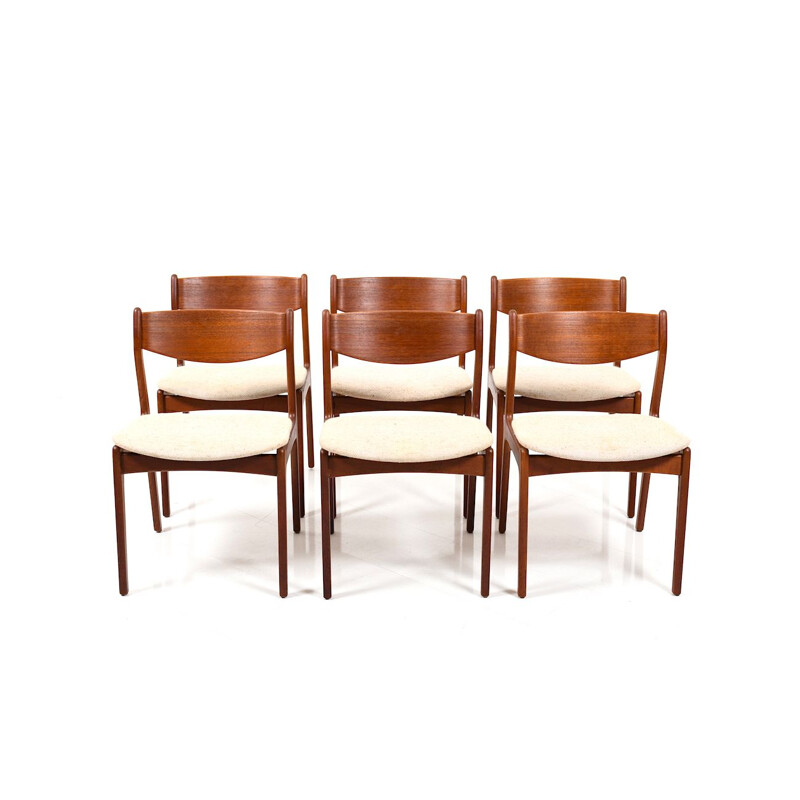 6 vintage Scandinavian dining chairs in teak by Erik Buch