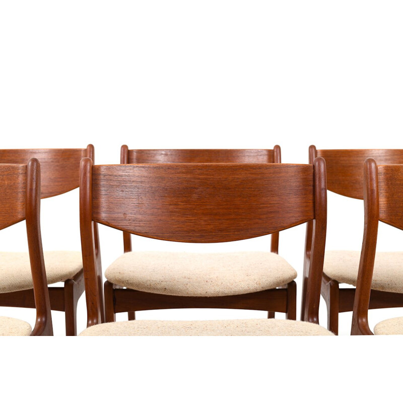 6 vintage Scandinavian dining chairs in teak by Erik Buch