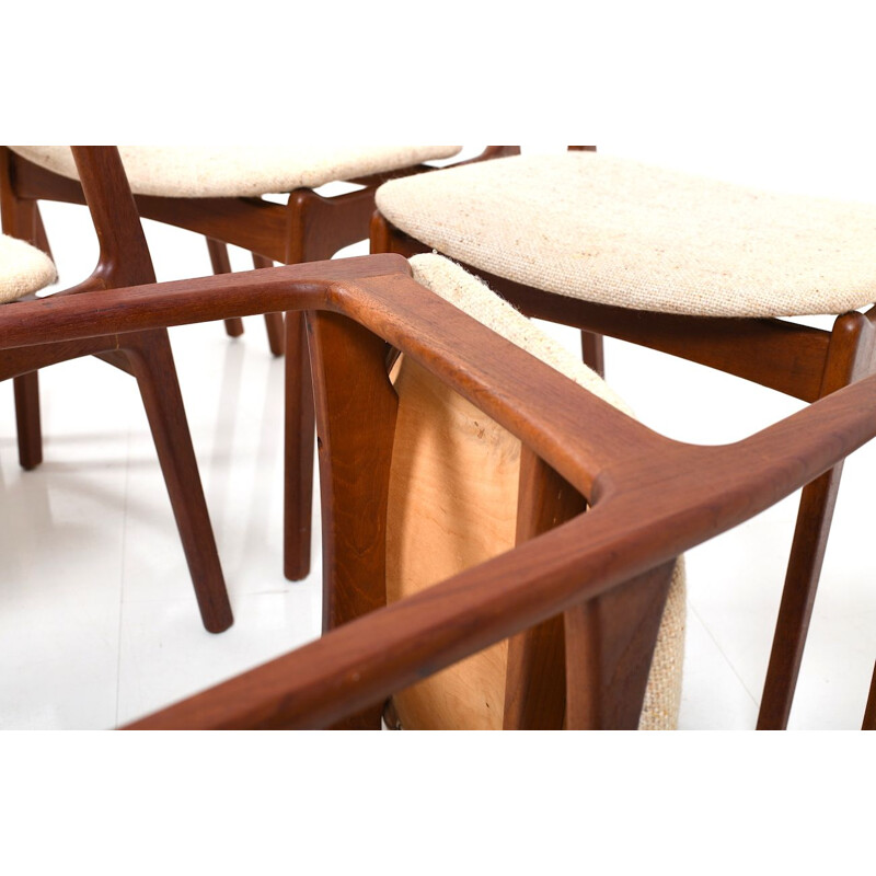 6 vintage Scandinavian dining chairs in teak by Erik Buch