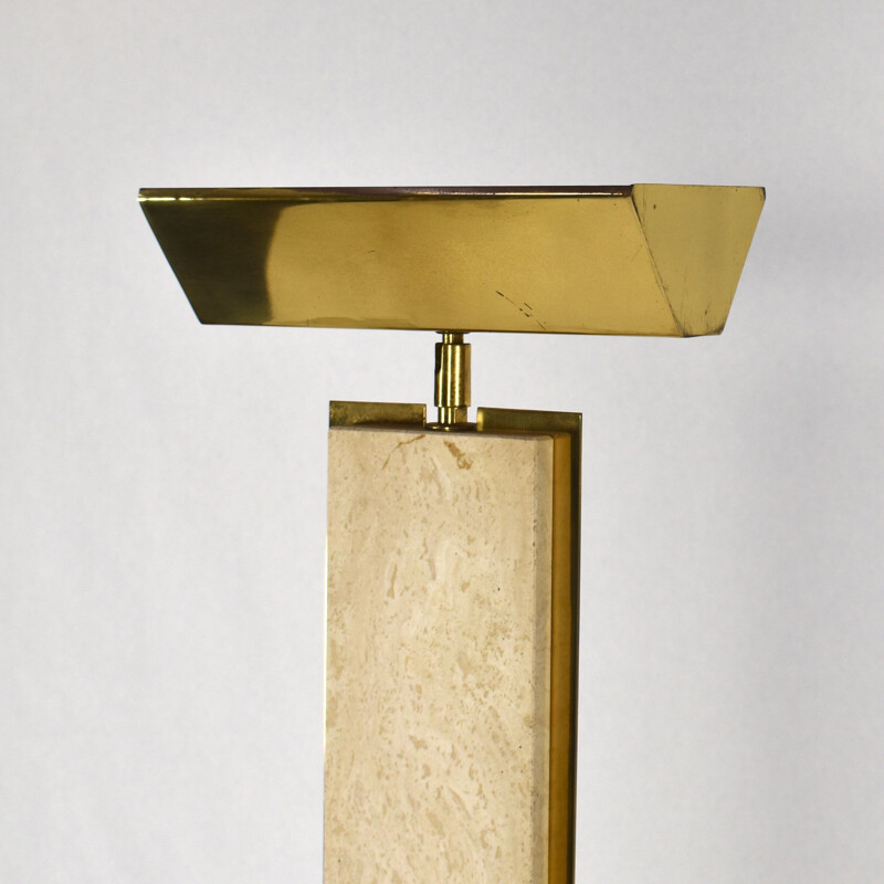 Pair of vintage floor lamps in brass and travertine