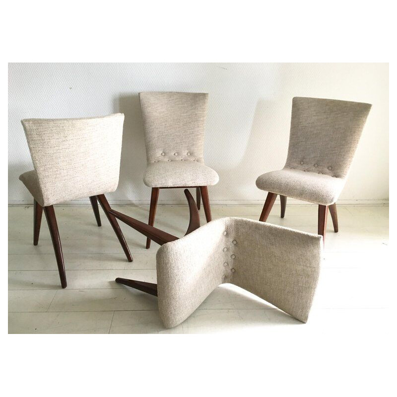 Conjunto de 4 cadeiras brancas vintage modelo Swing by CJ van Os Culemborg