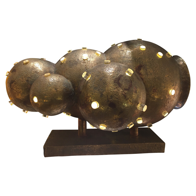 Lamp in bronze and glass, Jacques DARBAUD - 1990s