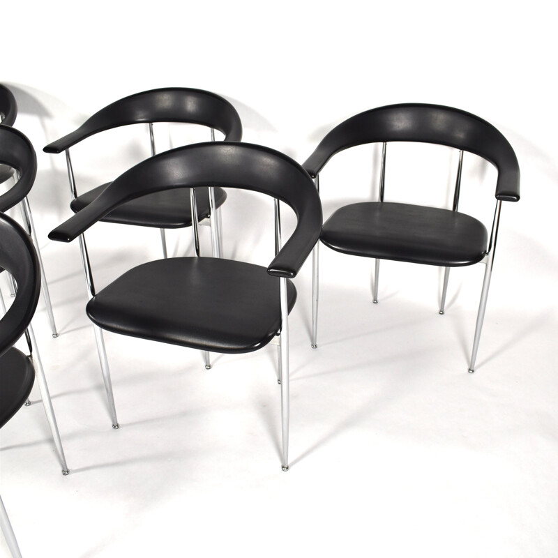 Set of 6 vintage black dining chairs in rubber by Fasem 1980