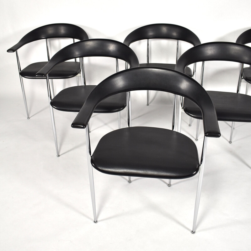 Set of 6 vintage black dining chairs in rubber by Fasem 1980