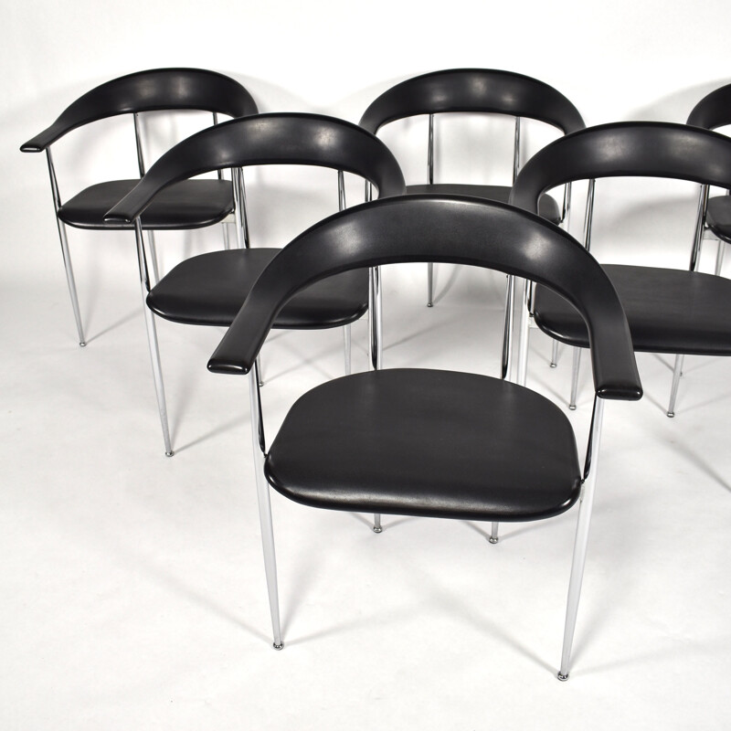 Ensemble de 6 chaises vintage de Fasem noires en caoutchouc 1980