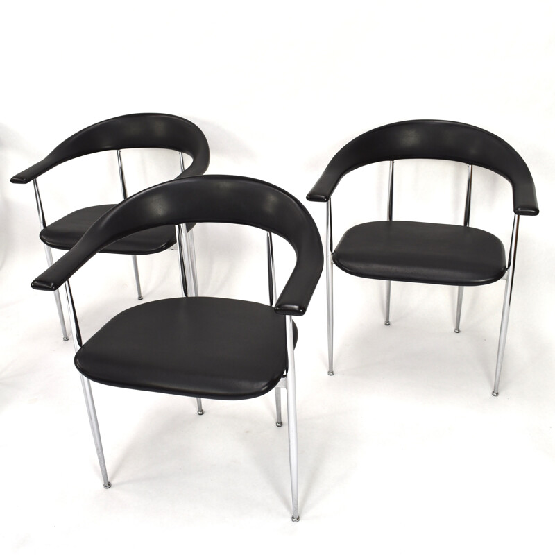 Set of 6 vintage black dining chairs in rubber by Fasem 1980