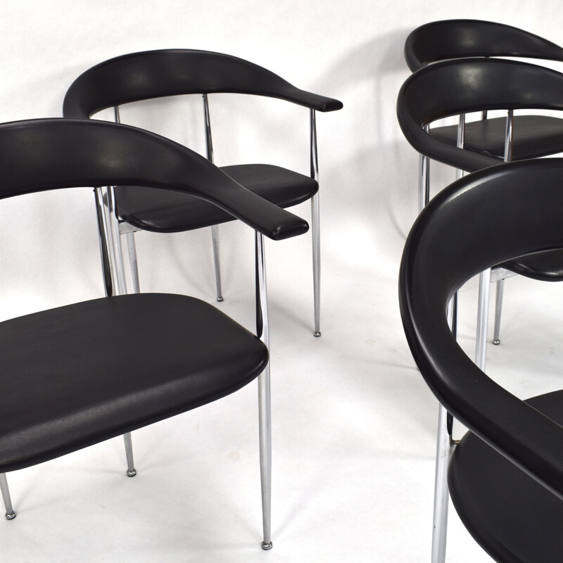 Set of 6 vintage black dining chairs in rubber by Fasem 1980