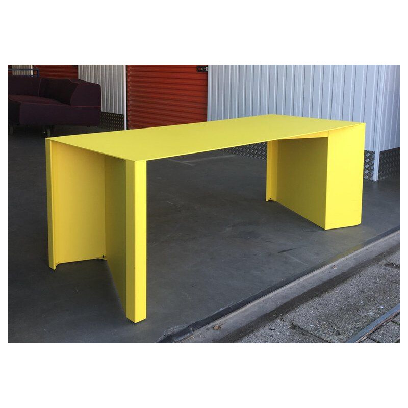 Vintage yellow metal coffee Z-table by Claire Bataille and Paul Ibens for Bulo