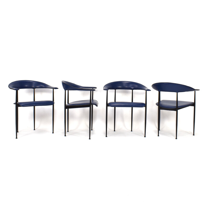 Set of 4 vintage P40 chairs in metal and leather by Fasem