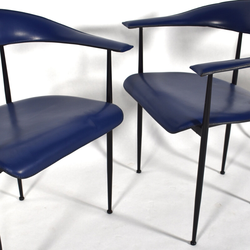 Set of 4 vintage P40 chairs in metal and leather by Fasem