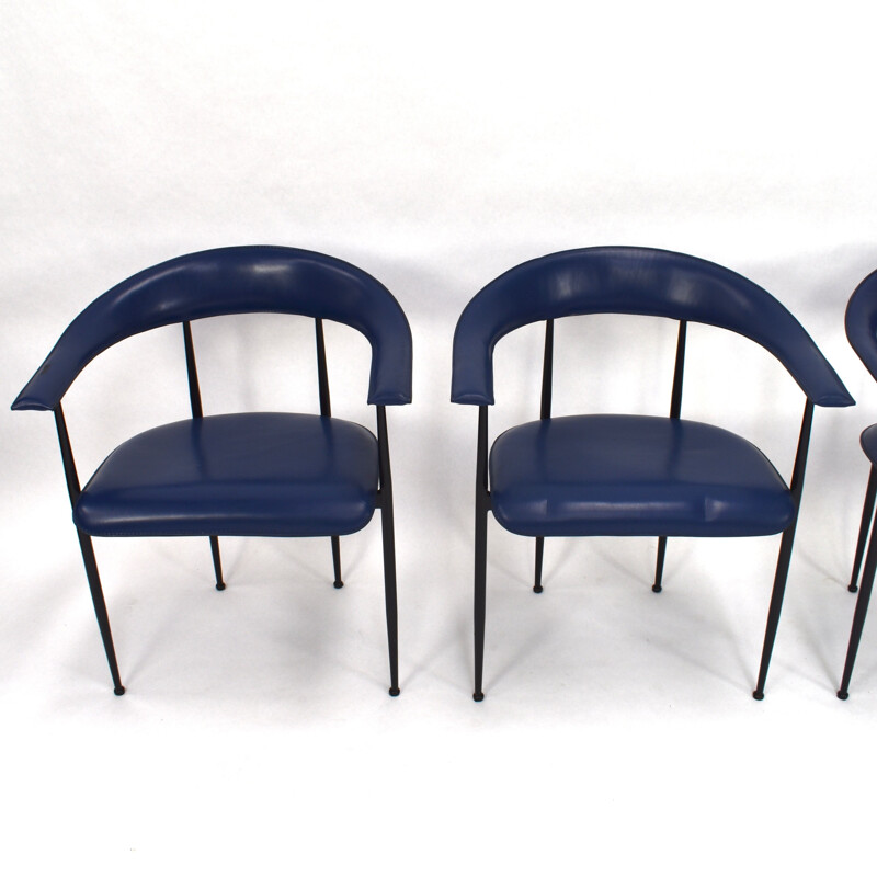 Set of 4 vintage P40 chairs in metal and leather by Fasem