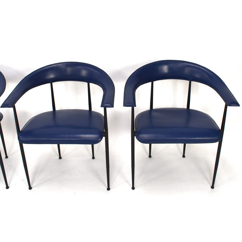 Set of 4 vintage P40 chairs in metal and leather by Fasem