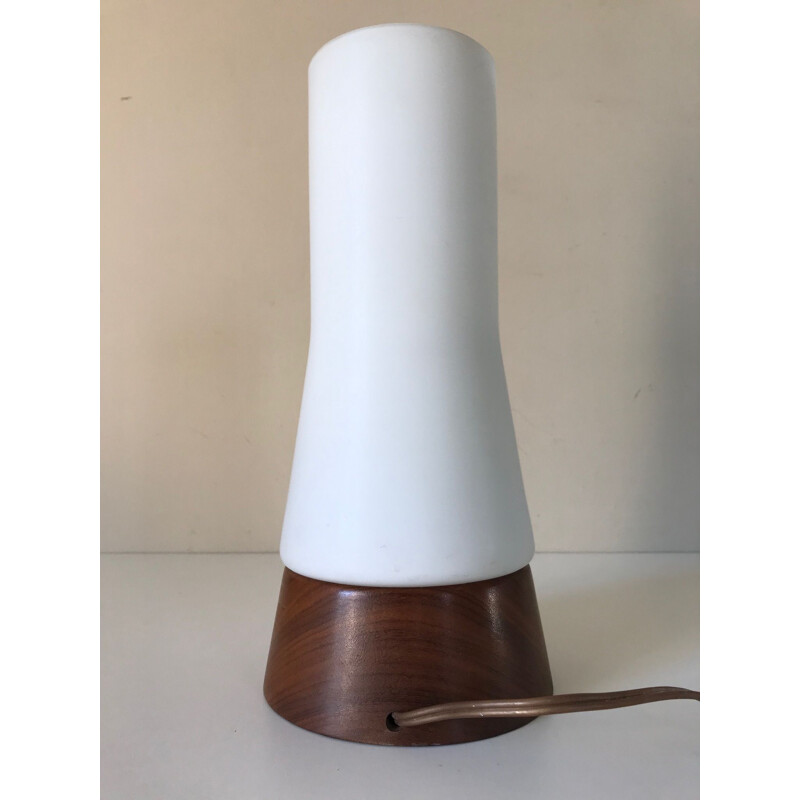 Vintage teak and opaline lamp by Philips 1960