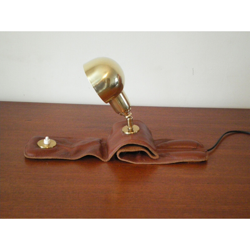 Vintage reading lamp Luigi Caccia Dominioni in leather and brass 1970