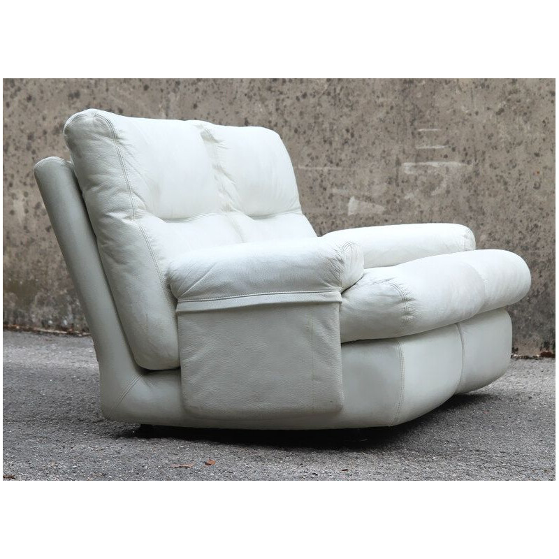 Vintage 2 seater sofa in white leather by  Ligne Roset - 1980s