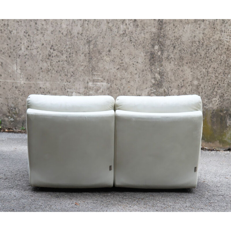 Vintage 2 seater sofa in white leather by  Ligne Roset - 1980s