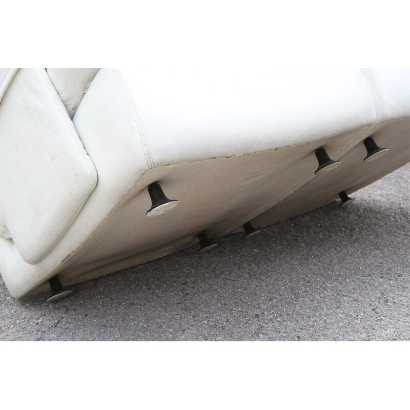 Vintage 2 seater sofa in white leather by  Ligne Roset - 1980s