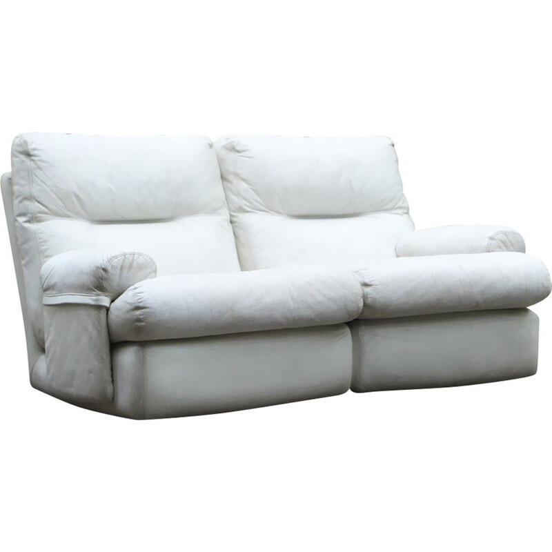 Vintage 2 seater sofa in white leather by  Ligne Roset - 1980s