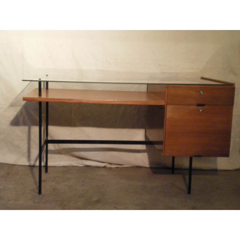 French vintage style Dlg Paulin office in wood and glass 1950
