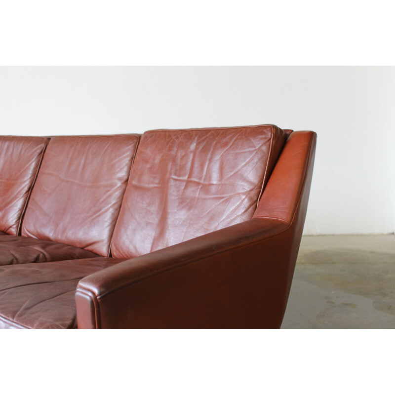 Vintage scandinavian sofa in steel and red leather 1960