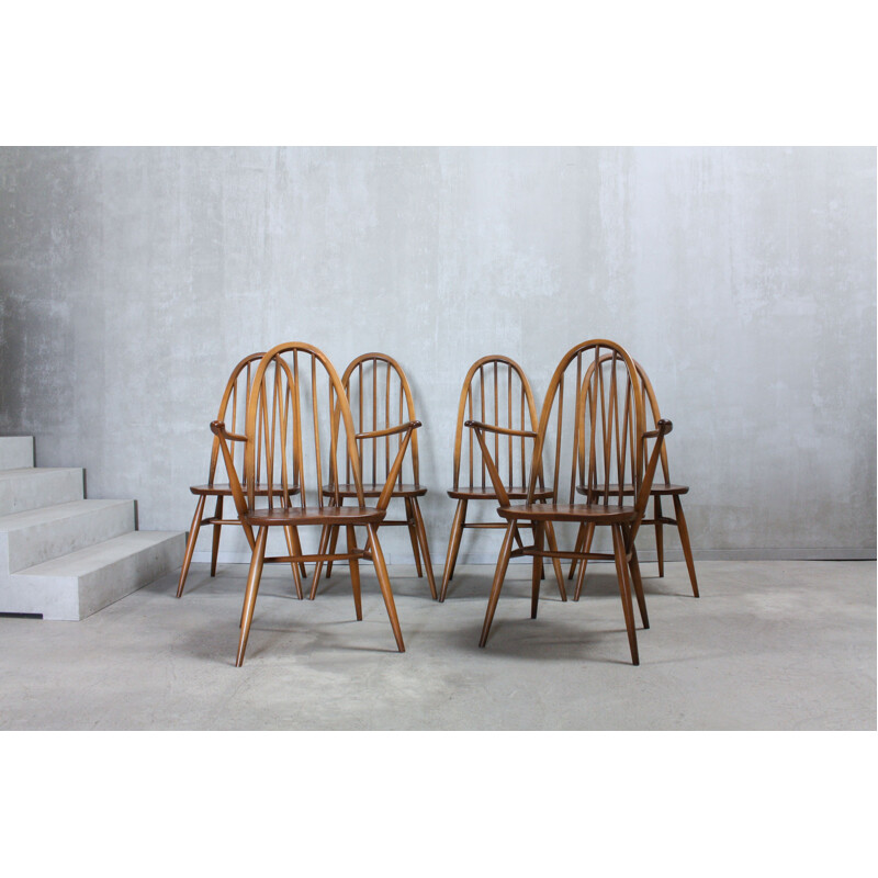 Set of 6 vintage 365 High Back Windsor chairs by Lucian Ercolani for Ercol