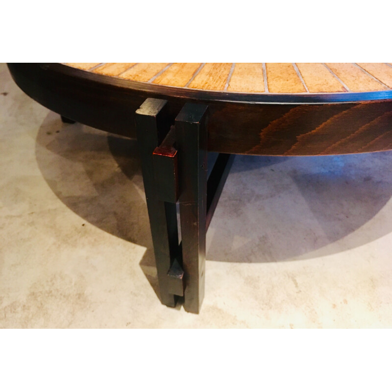 Vintage Roger Capron coffee table in ceramic and rosewood
