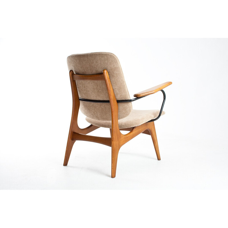 Dutch vintage easy chair in wood, fabric and metal - 1960s