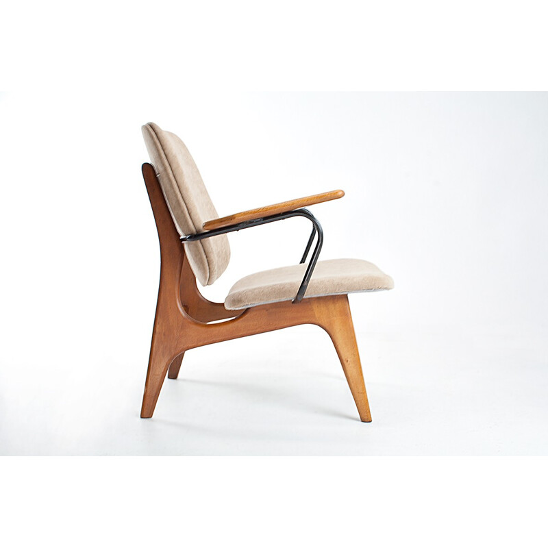 Dutch vintage easy chair in wood, fabric and metal - 1960s