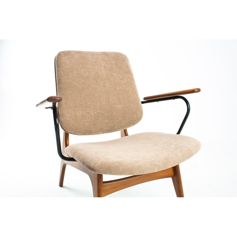 Dutch vintage easy chair in wood, fabric and metal - 1960s