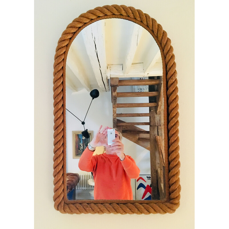 Grand miroir vintage à corde