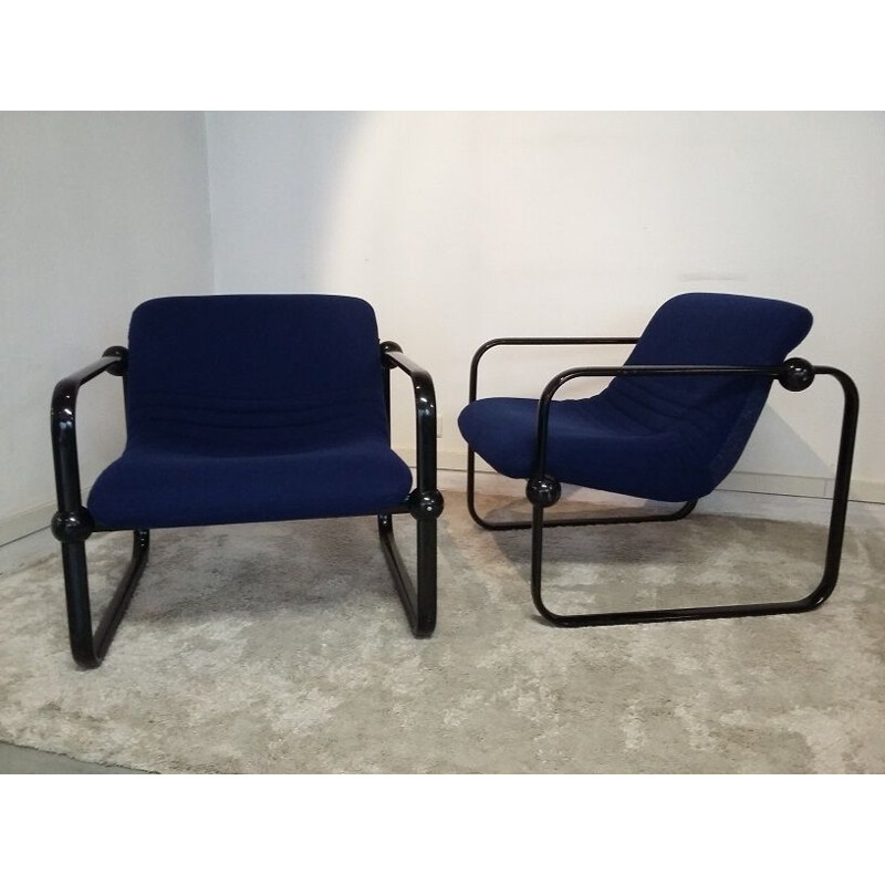 Set of 2 blue "ball" armchairs by Marc Held for Airborne