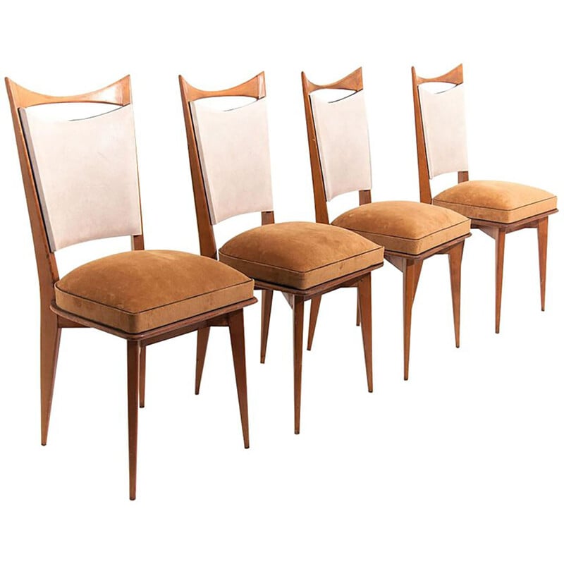 Suite de 4 chaises vintage en bois blond