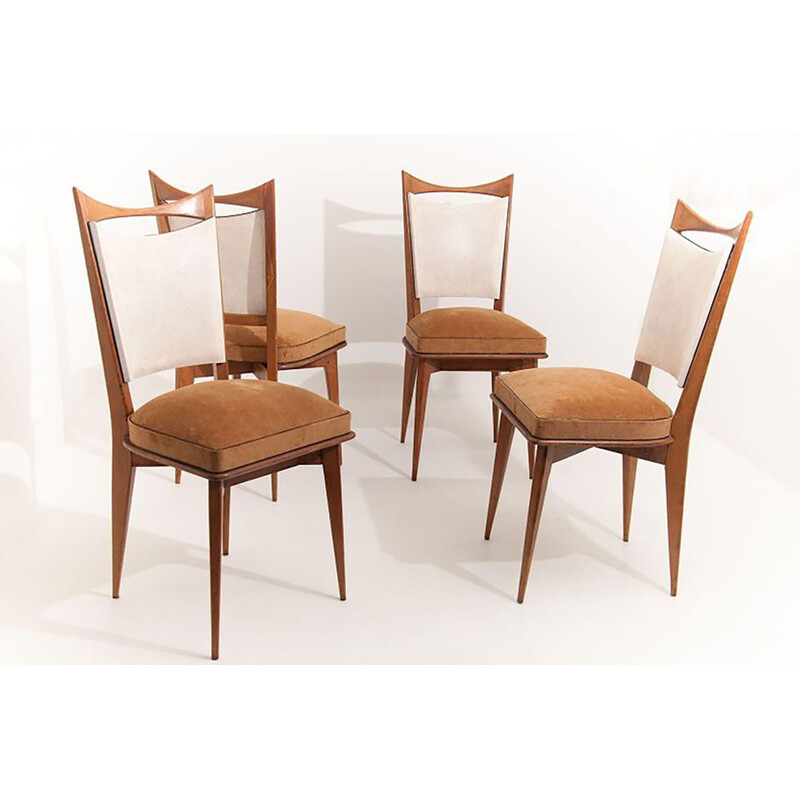 Set of 4 vintage chairs in blond wood