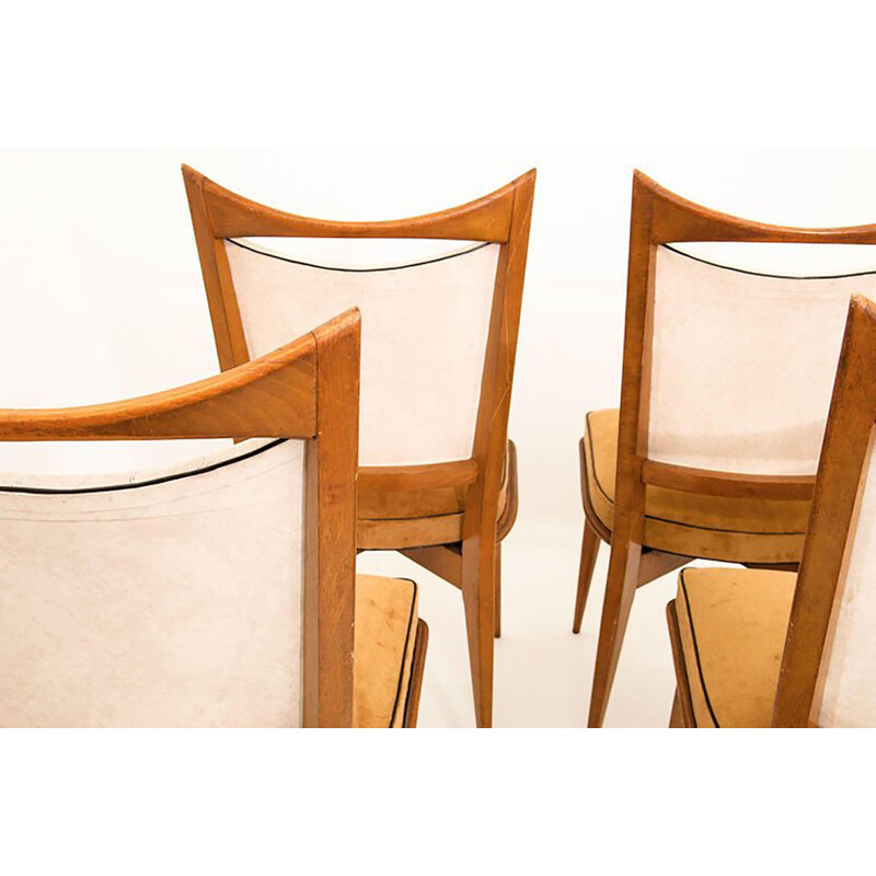 Suite de 4 chaises vintage en bois blond