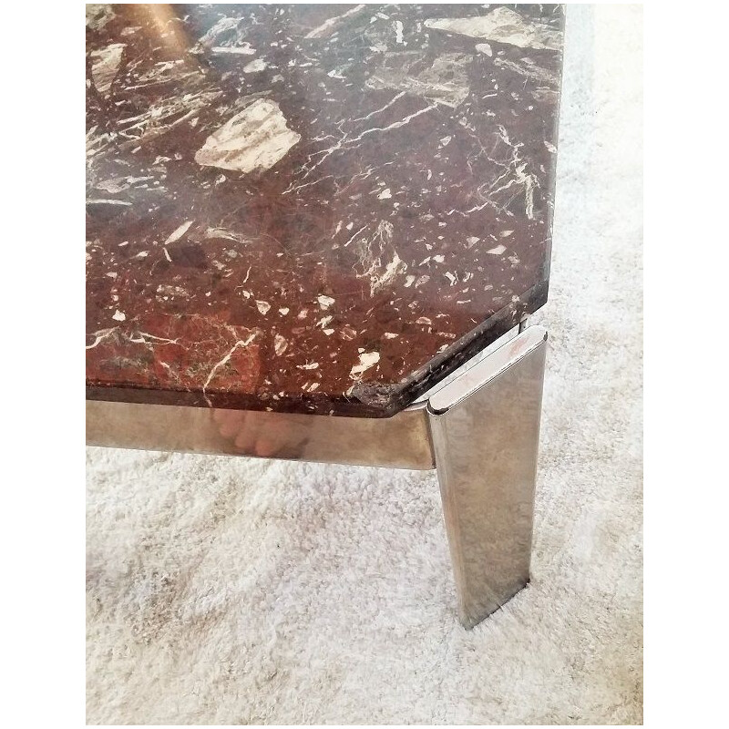 Table basse vintage en marbre et chrome par Roche Bobois