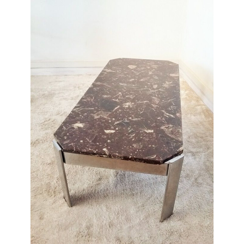 Vintage coffee table in marble and chrome by Roche Bobois