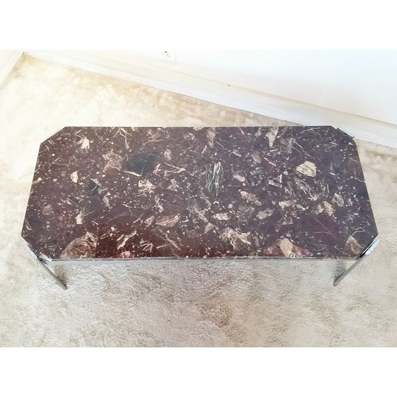 Vintage coffee table in marble and chrome by Roche Bobois