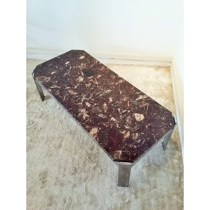 Table basse vintage en marbre et chrome par Roche Bobois