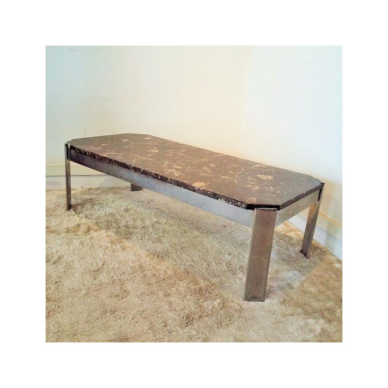 Vintage coffee table in marble and chrome by Roche Bobois