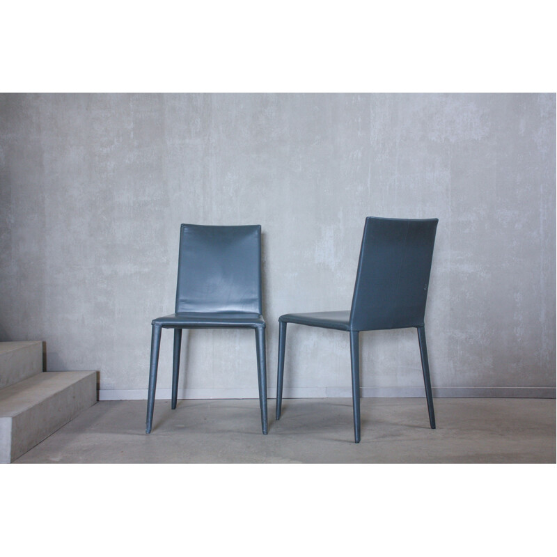 Suite de 10 chaises vintage bleue par Arper