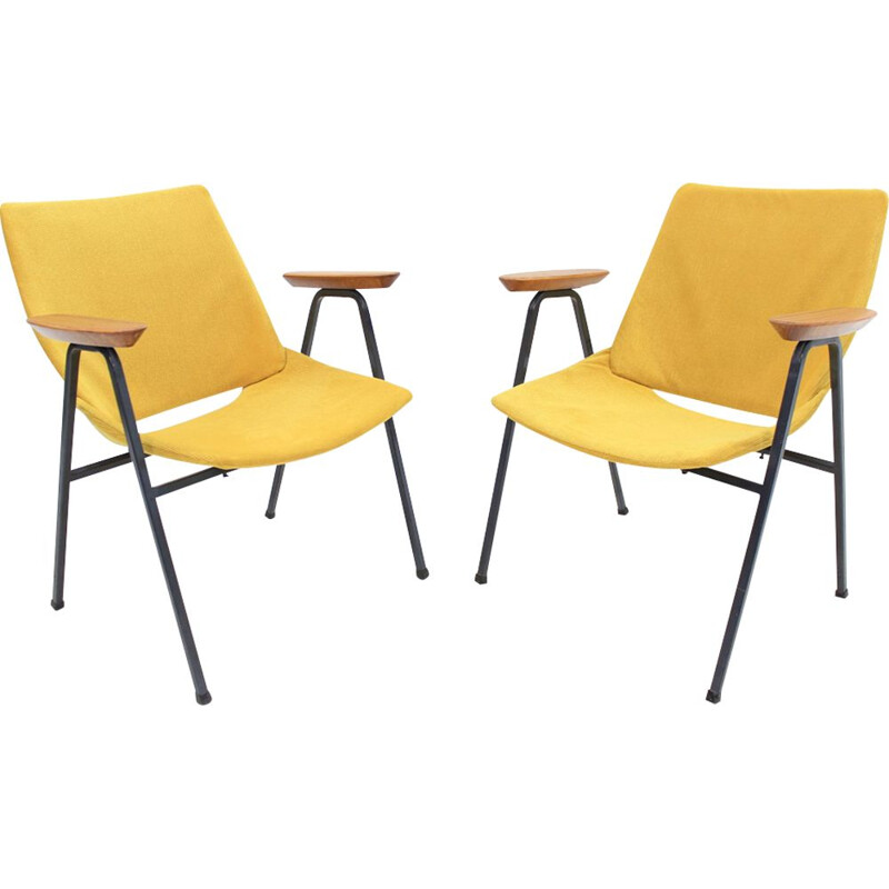 Set of 2 vintage yellow armchairs by Niko Kralj