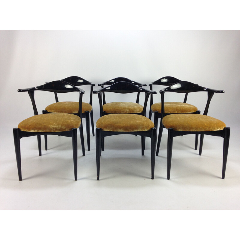 Set of 6 vintage lacquered Italian dining chairs