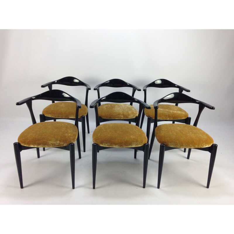 Set of 6 vintage lacquered Italian dining chairs