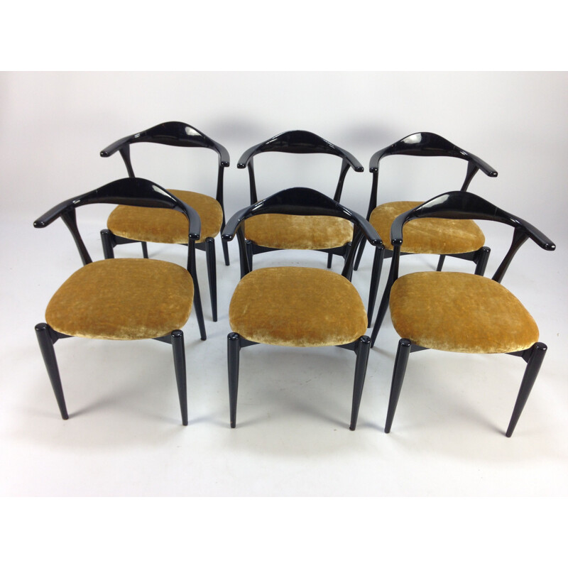 Set of 6 vintage lacquered Italian dining chairs
