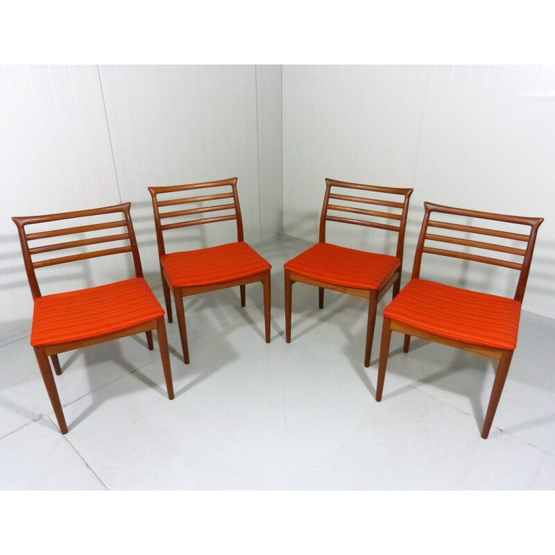 Set of 4 vintage orange chairs by Erling Torvits for Sorø Stolefabrik