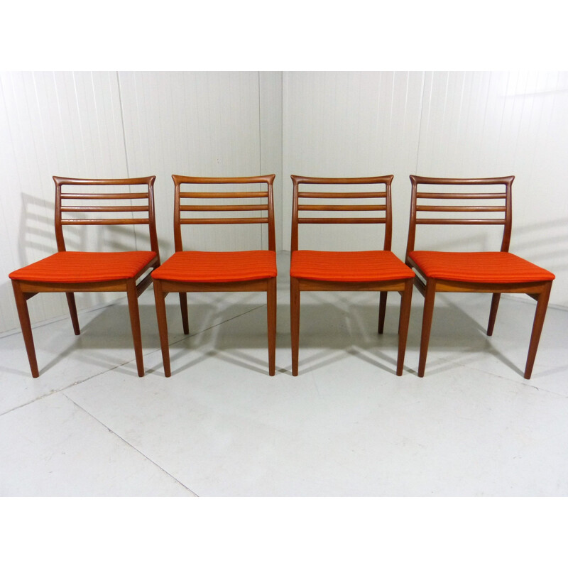 Set of 4 vintage orange chairs by Erling Torvits for Sorø Stolefabrik